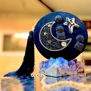 Celestial Black and Gold Clutch with Chain